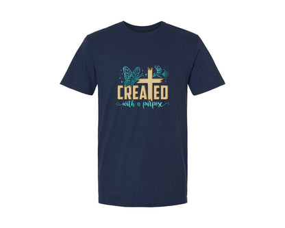 brand:Generic|color:Navy|Created With A Purpose Bible Verse 3 Graphic T-Shirt