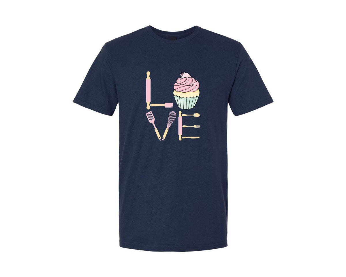 brand:Generic|color:Navy|Baking Love Cupcake Whisk Spatula Graphic T-Shirt