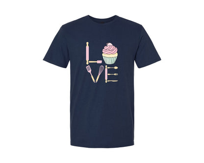 brand:Generic|color:Navy|Baking Love Cupcake Whisk Spatula Graphic T-Shirt
