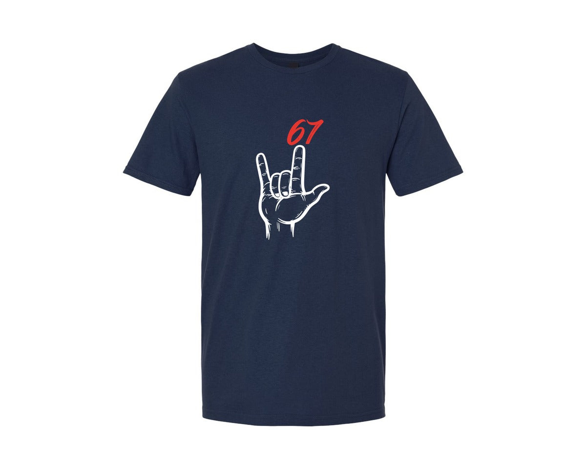brand:Generic|color:Navy|Hand Sign I Love You Funny 67 Meme Graphic T-Shirt