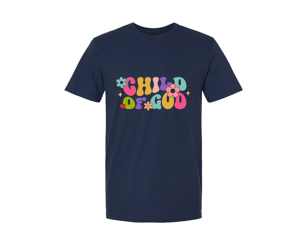 brand:Generic|color:Navy|Child Of God Retro Christian Graphic T-Shirt