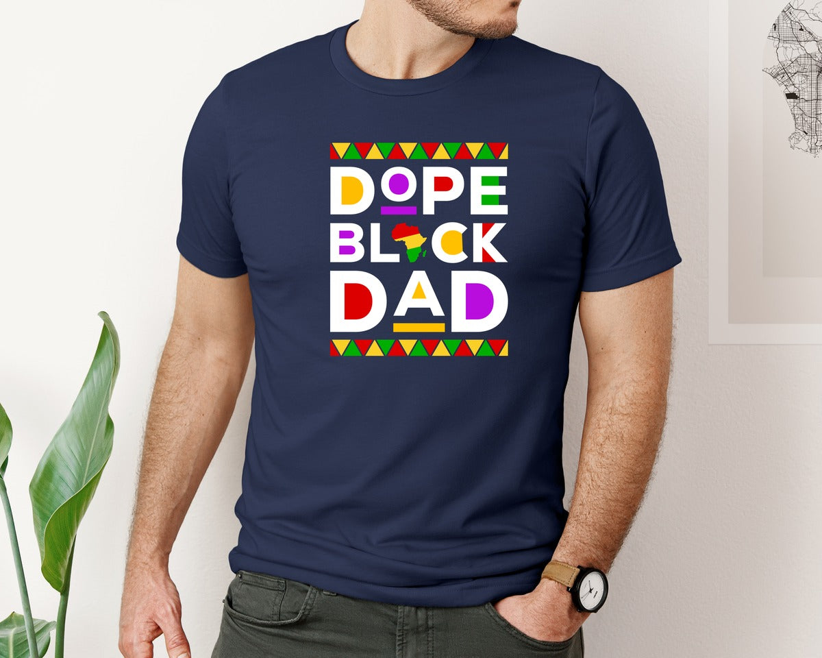 brand:Bella Canvas|color:Navy|Dope Black Dad African American Graphic T-Shirt