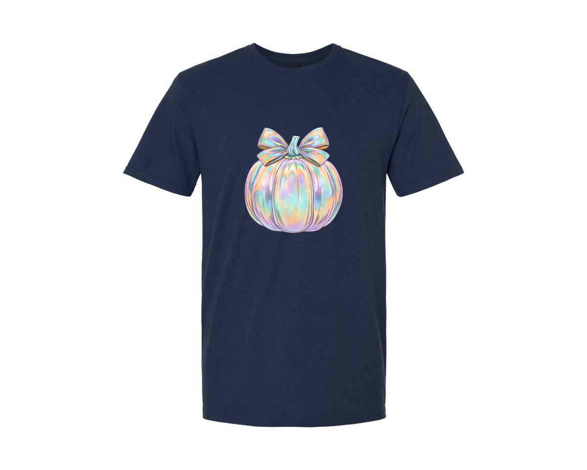 brand:Generic|color:Navy|Iridescent Fall Pumpkin Coquette Graphic T-Shirt