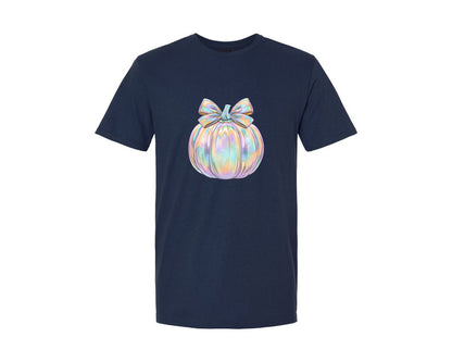 brand:Generic|color:Navy|Iridescent Fall Pumpkin Coquette Graphic T-Shirt
