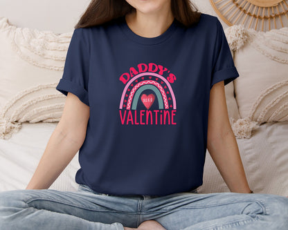 brand:Bella Canvas|color:Navy|Daddys Valentines Day Rainbow T Shirt Graphic T-Shirt