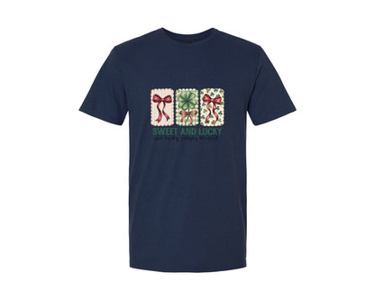 brand:Generic|color:Navy|Not Lucky Simply Blessed Lucky Bow Graphic T-Shirt