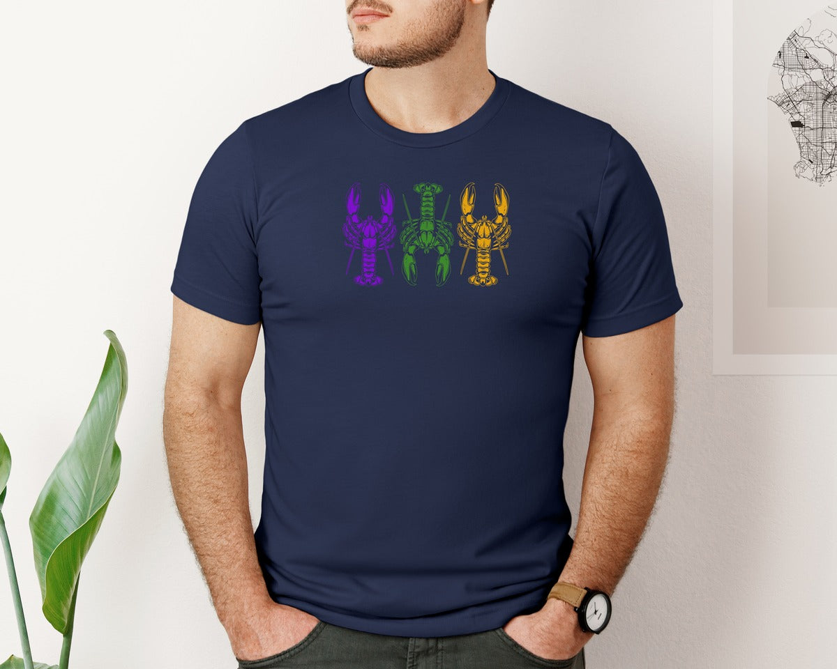 brand:Bella Canvas|color:Navy|Funny Mardi Gras Crawfish Graphic T-Shirt