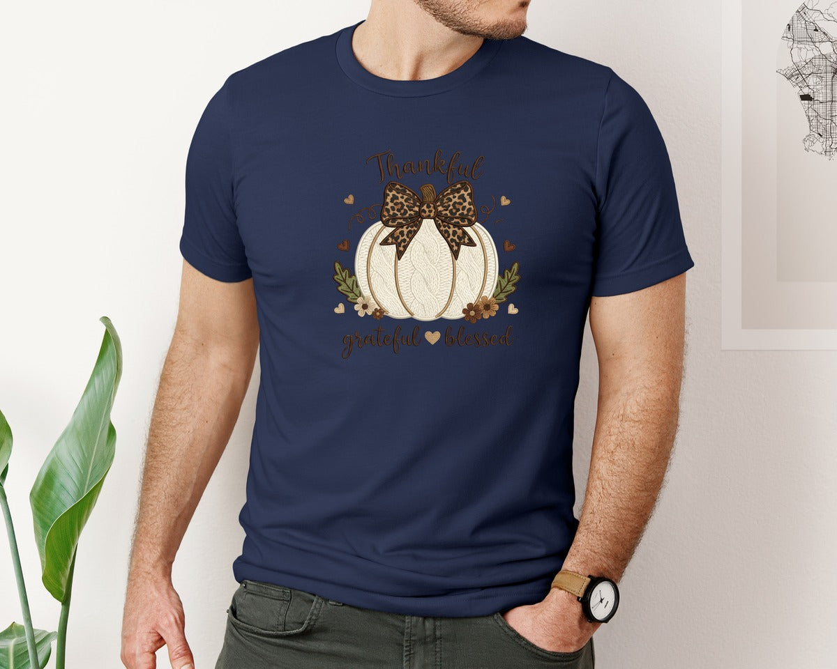 brand:Bella Canvas|color:Navy|Yarn Crochet Grateful Thankful Blessed Graphic T-Shirt