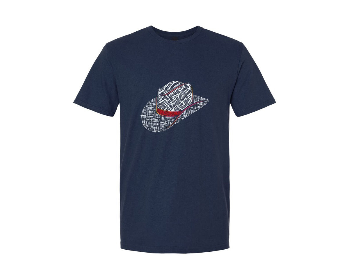 brand:Generic|color:Navy|Cowboy Hat Rhinestone Templates Graphic T-Shirt