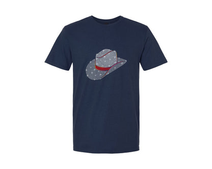 brand:Generic|color:Navy|Cowboy Hat Rhinestone Templates Graphic T-Shirt