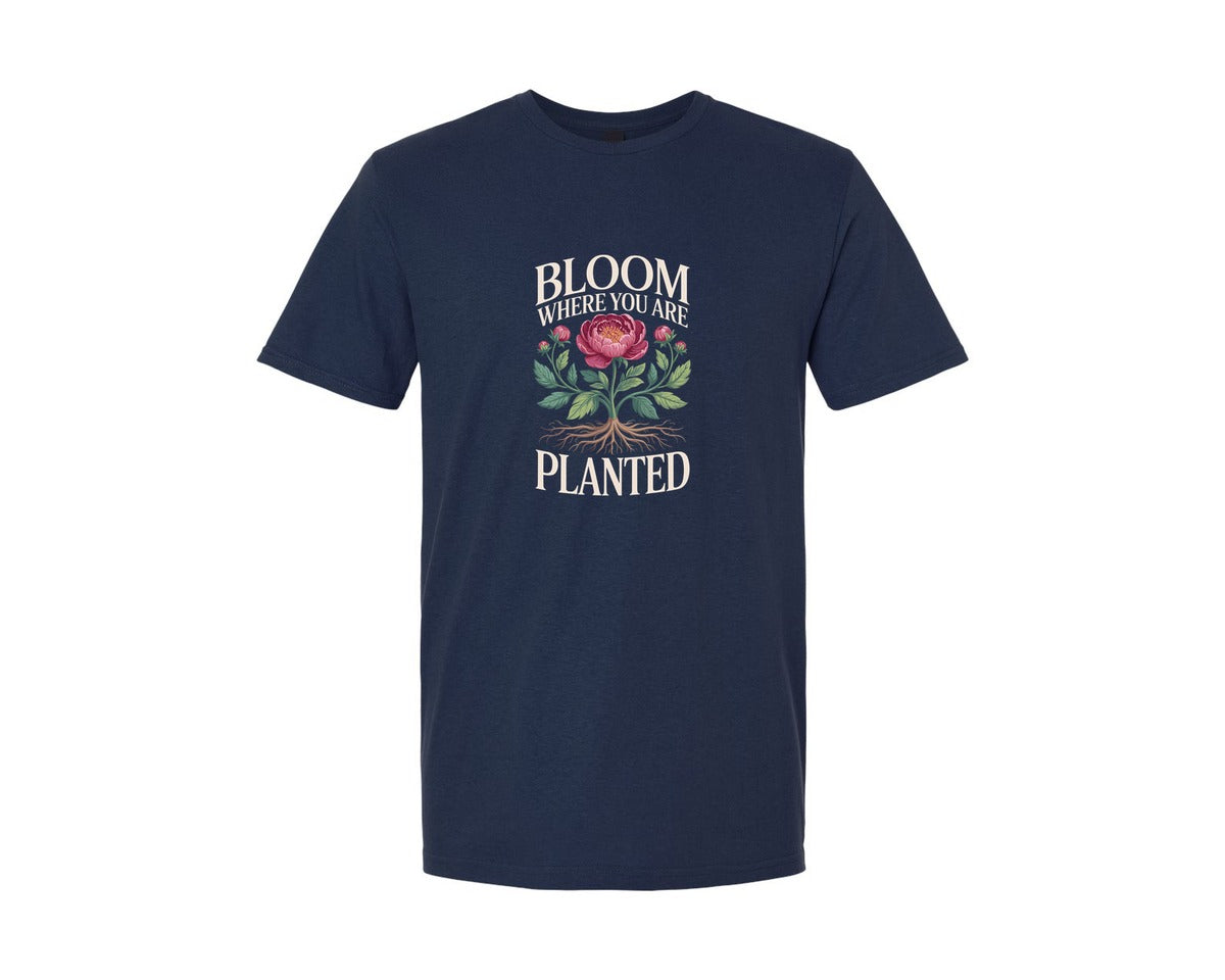 brand:Generic|color:Navy|Bloom Where You Are Planted Design 2 Graphic T-Shirt