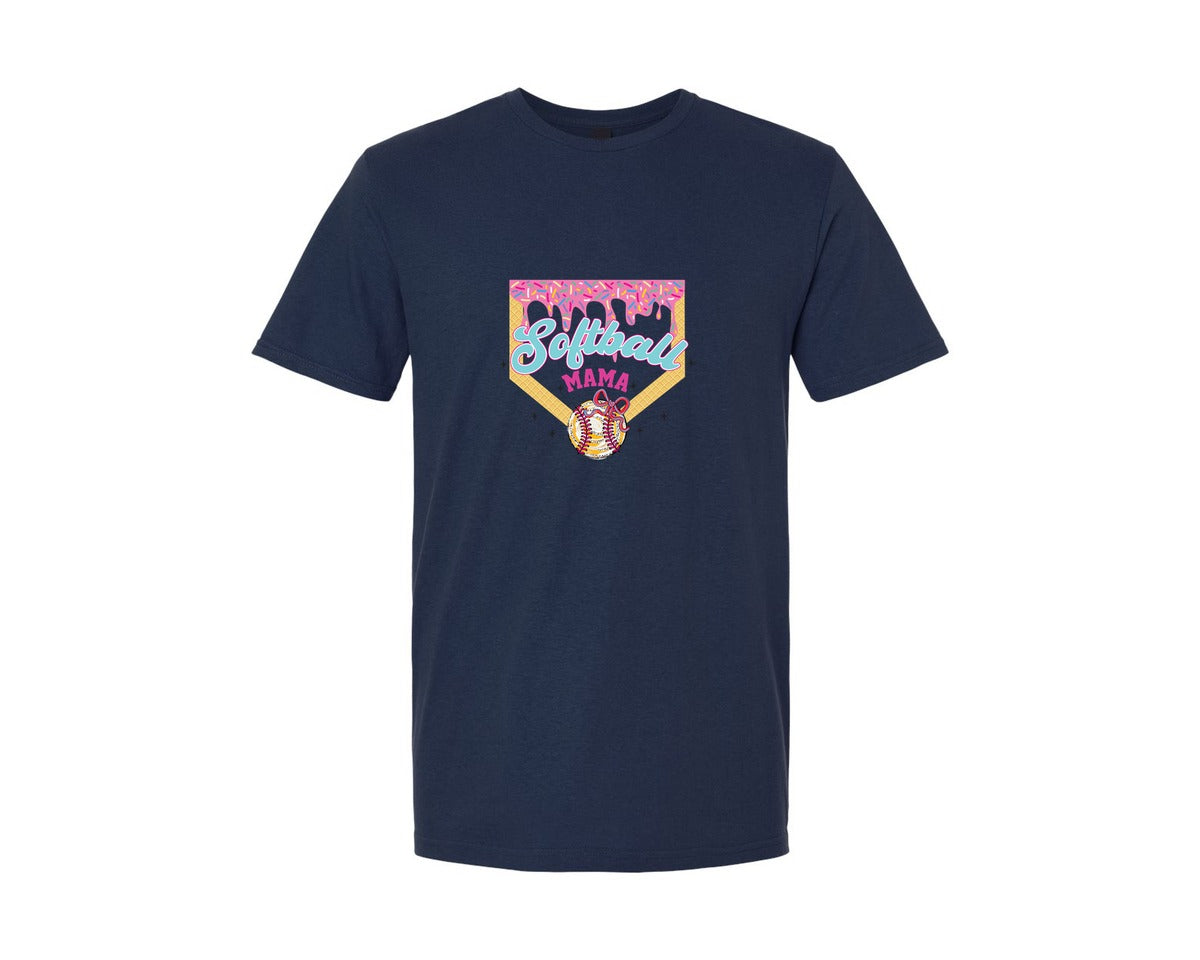 brand:Generic|color:Navy|Softball Mama Ice Cream Drip Graphic T-Shirt