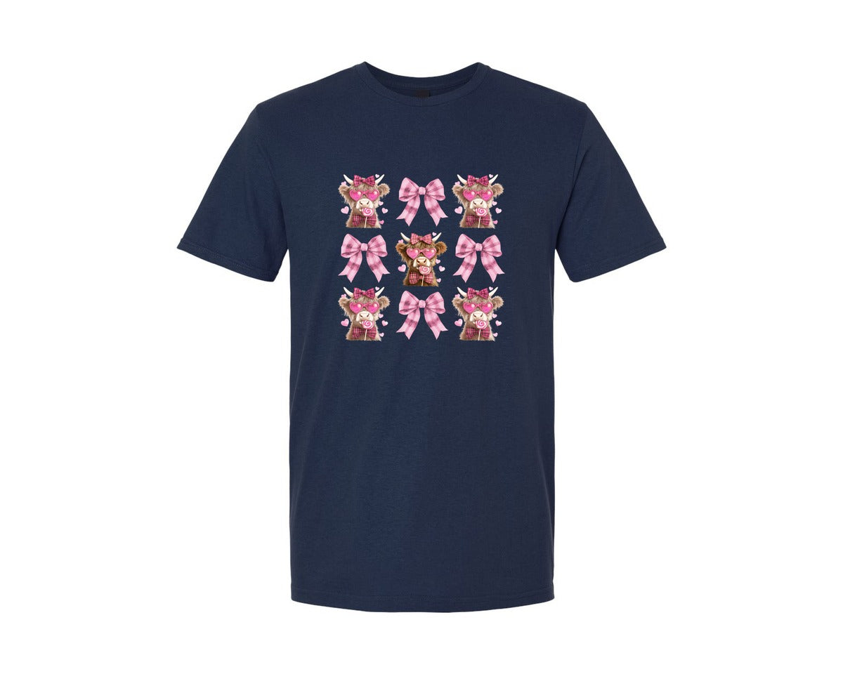 brand:Generic|color:Navy|Highland Cow Valentines Coquette 17 Graphic T-Shirt