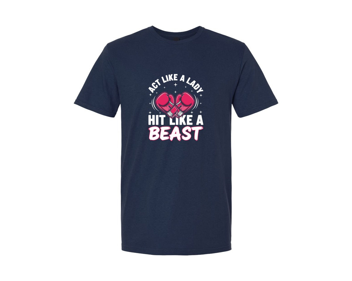 brand:Generic|color:Navy|Lady Hit Like A Beast Boxing T Shirt Graphic T-Shirt