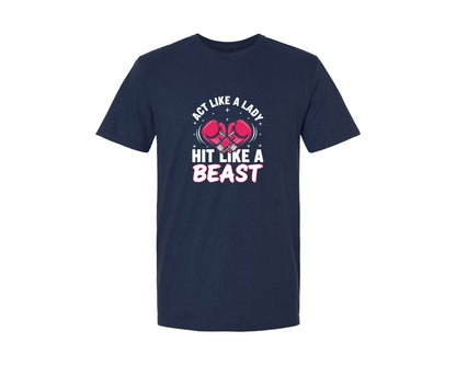 brand:Generic|color:Navy|Lady Hit Like A Beast Boxing T Shirt Graphic T-Shirt