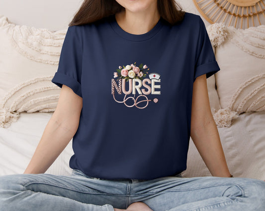 Faux Yarn Nurse Valentines Nurse Graphic T-Shirt