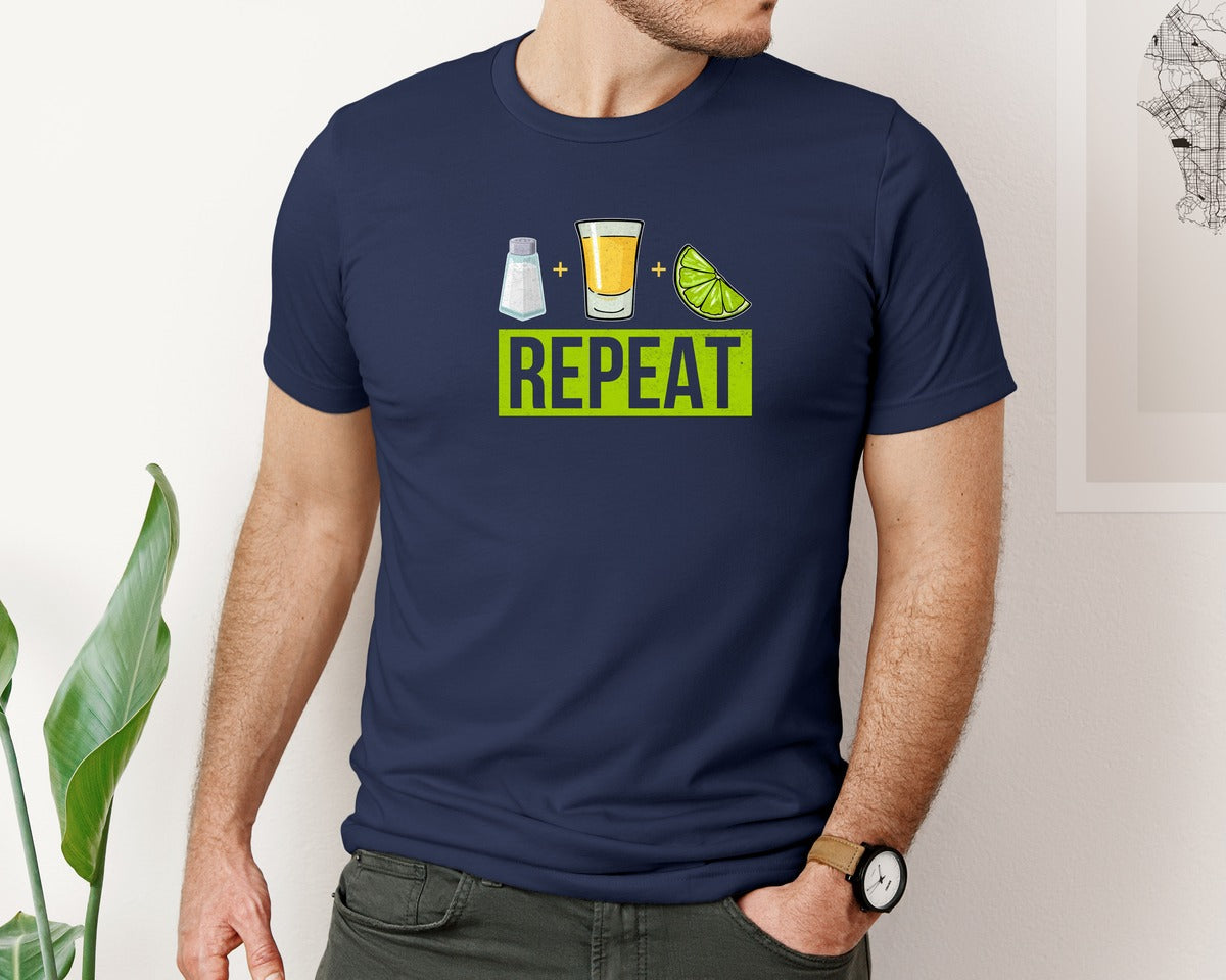 brand:Bella Canvas|color:Navy|Salt Tequila Lime Repeat Graphic T-Shirt