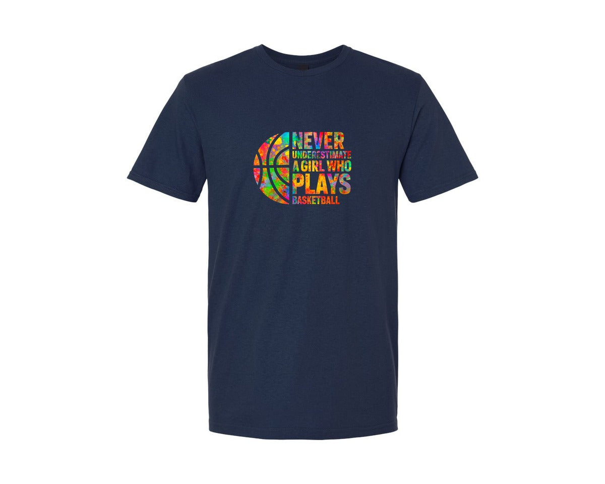 brand:Generic|color:Navy|A Girl Who Plays Basketball Basketball Graphic T-Shirt
