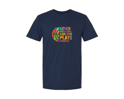 brand:Generic|color:Navy|A Girl Who Plays Basketball Basketball Graphic T-Shirt