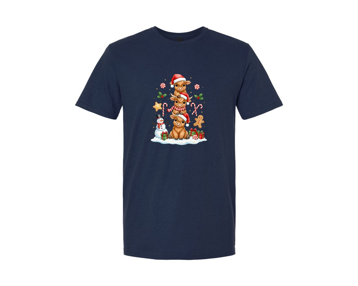 brand:Generic|color:Navy|Cute Highland Cow Christmas 4 Graphic T-Shirt