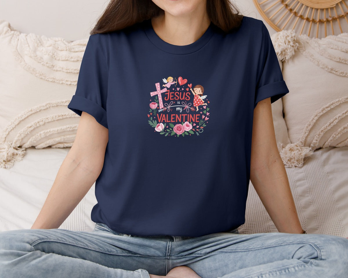 brand:Bella Canvas|color:Navy|Jesus Is My Valentine 5 Graphic T-Shirt