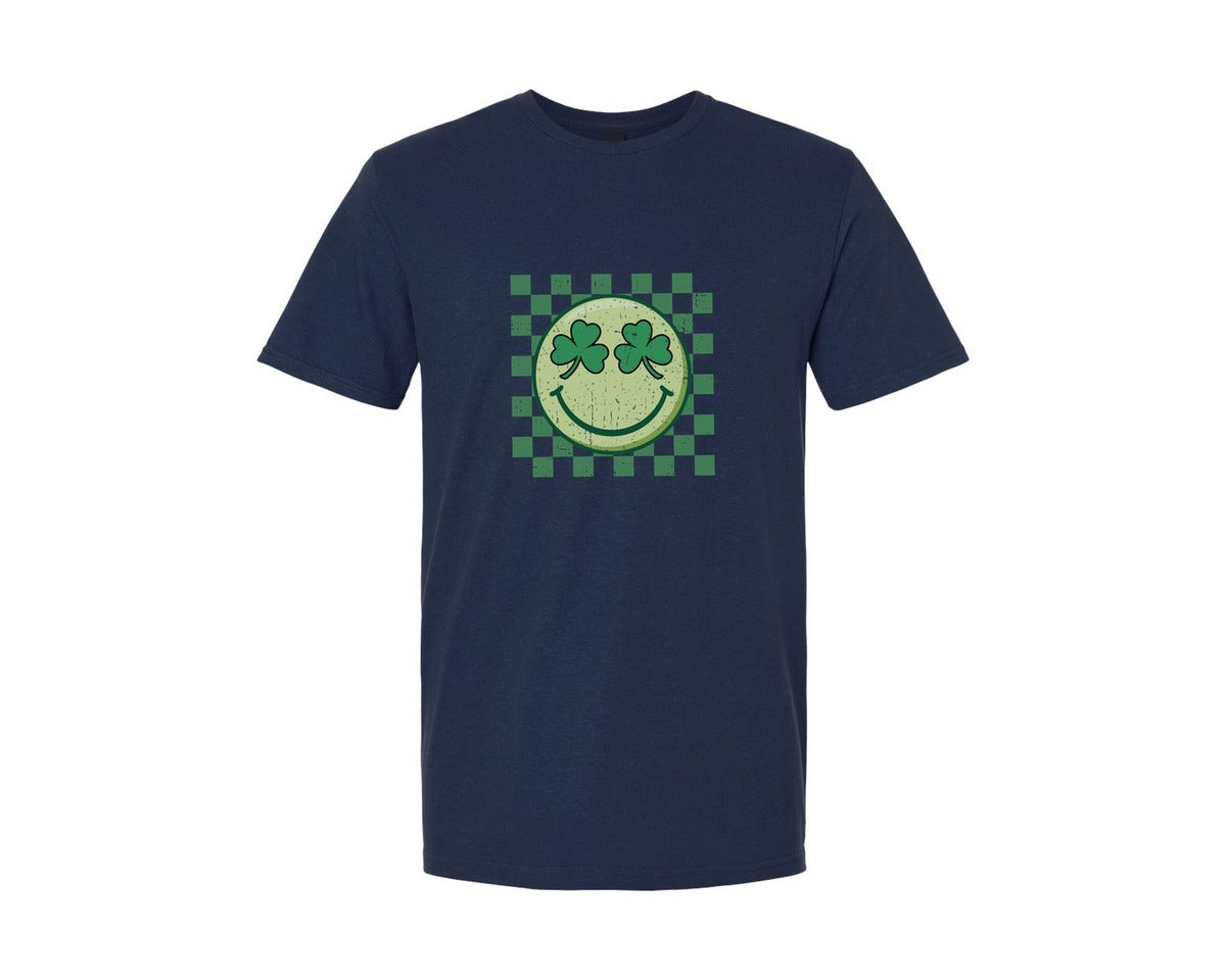 brand:Generic|color:Navy|St Patricks Day Shamrock Smiley Graphic T-Shirt