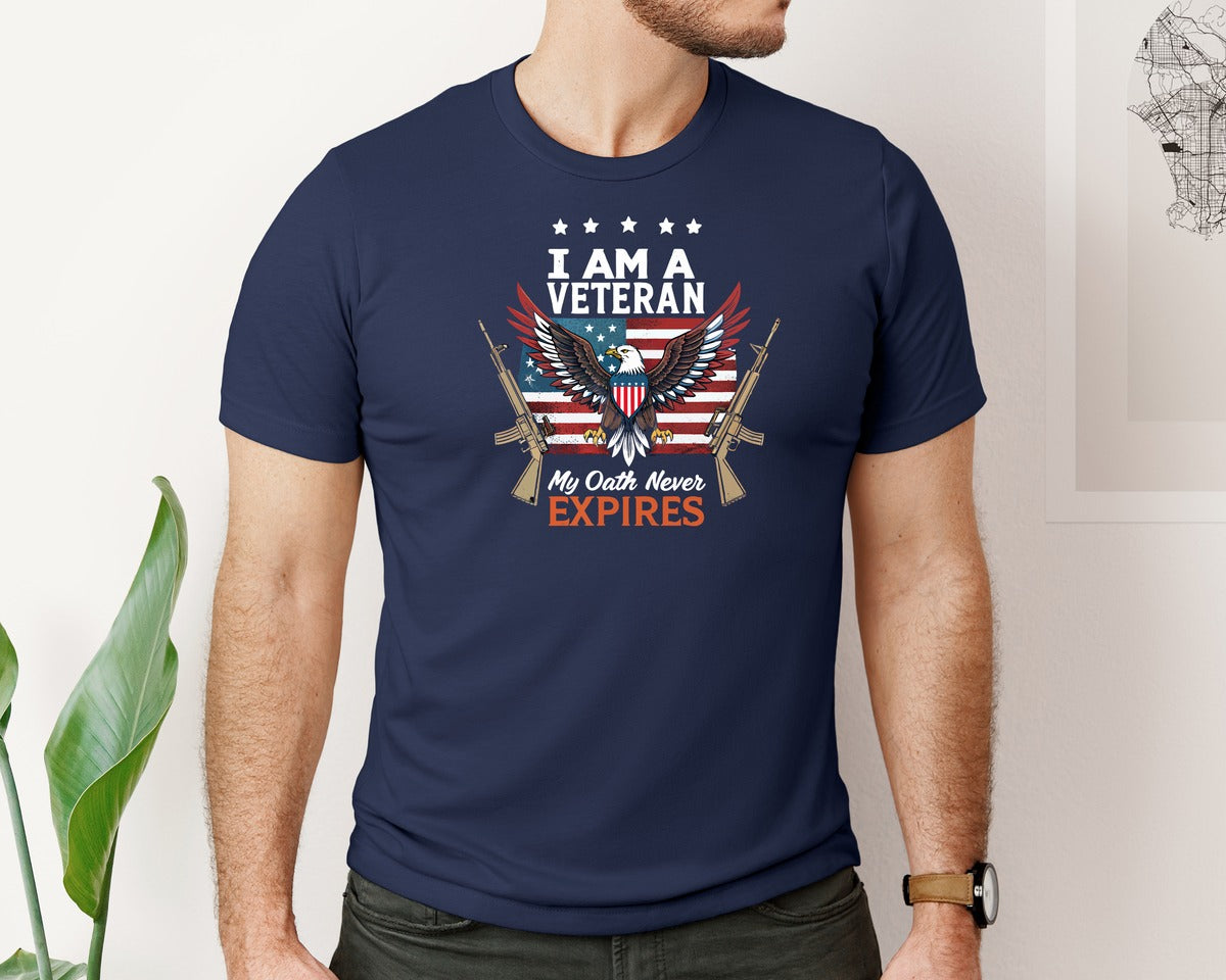 brand:Bella Canvas|color:Navy|I Am A Veteran My Oath Never Expires 8 Graphic T-Shirt