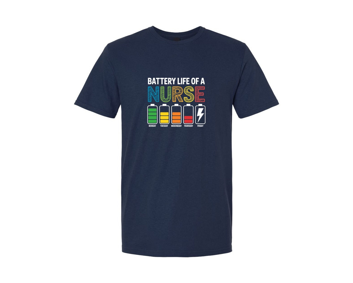 brand:Generic|color:Navy|Battery Life Of A Nurse T Shirt Graphic T-Shirt