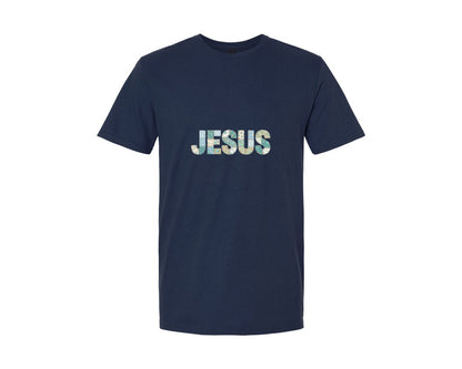brand:Generic|color:Navy|Jesus Blue Patchwork Style Graphic Graphic T-Shirt