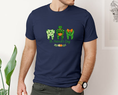 brand:Bella Canvas|color:Navy|St Patricks Teeth Dentist Graphic T-Shirt