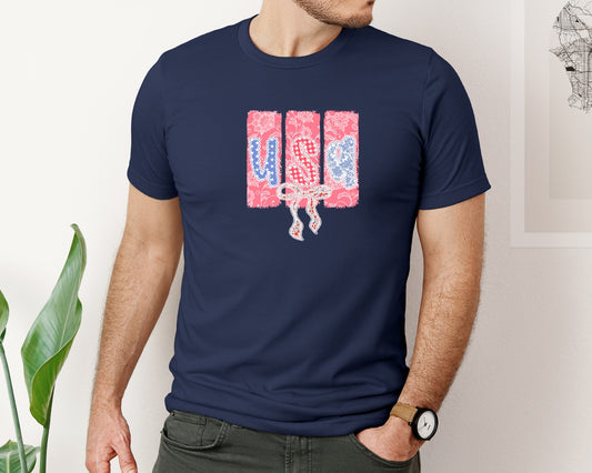 Preppy Usa 4Th Of July Lace Graphic T-Shirt