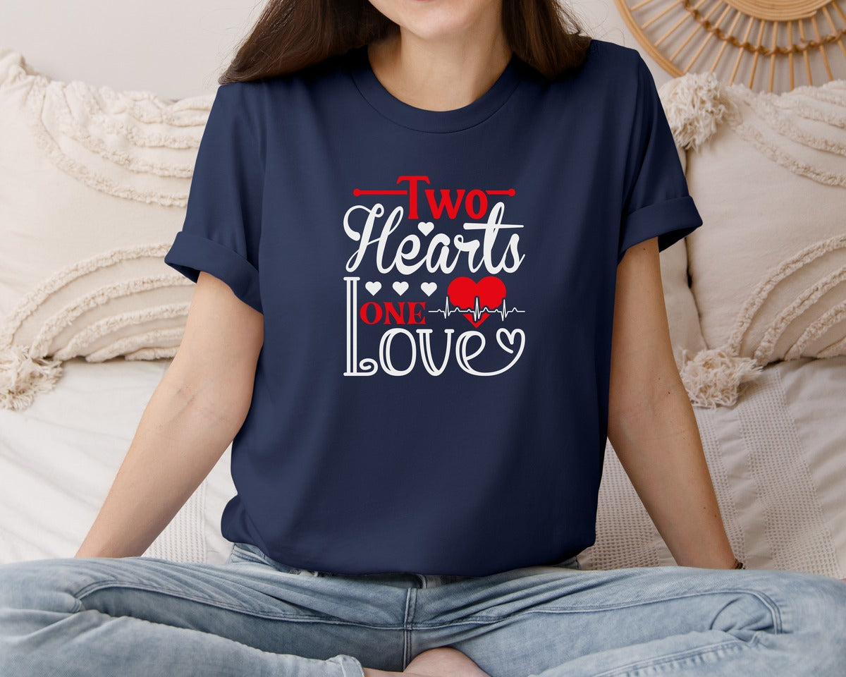 brand:Bella Canvas|color:Navy|Two Hearts One Love T Shirt Design 4 Graphic T-Shirt