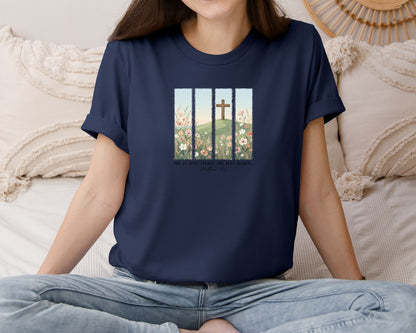 brand:Bella Canvas|color:Navy|He Is Not Here He Has Risen Easter Graphic T-Shirt