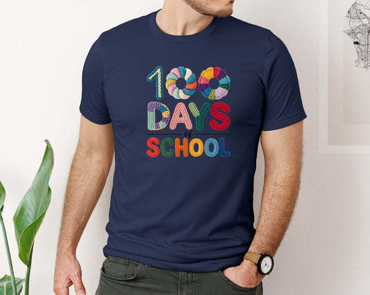 Faux Yarn 100 Days Of School Teach Graphic T-Shirt