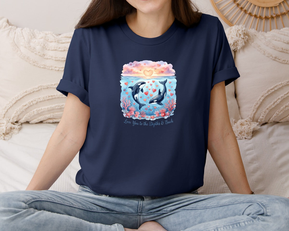 brand:Bella Canvas|color:Navy|Orca Love Underwater Valentine Love 2 Graphic T-Shirt