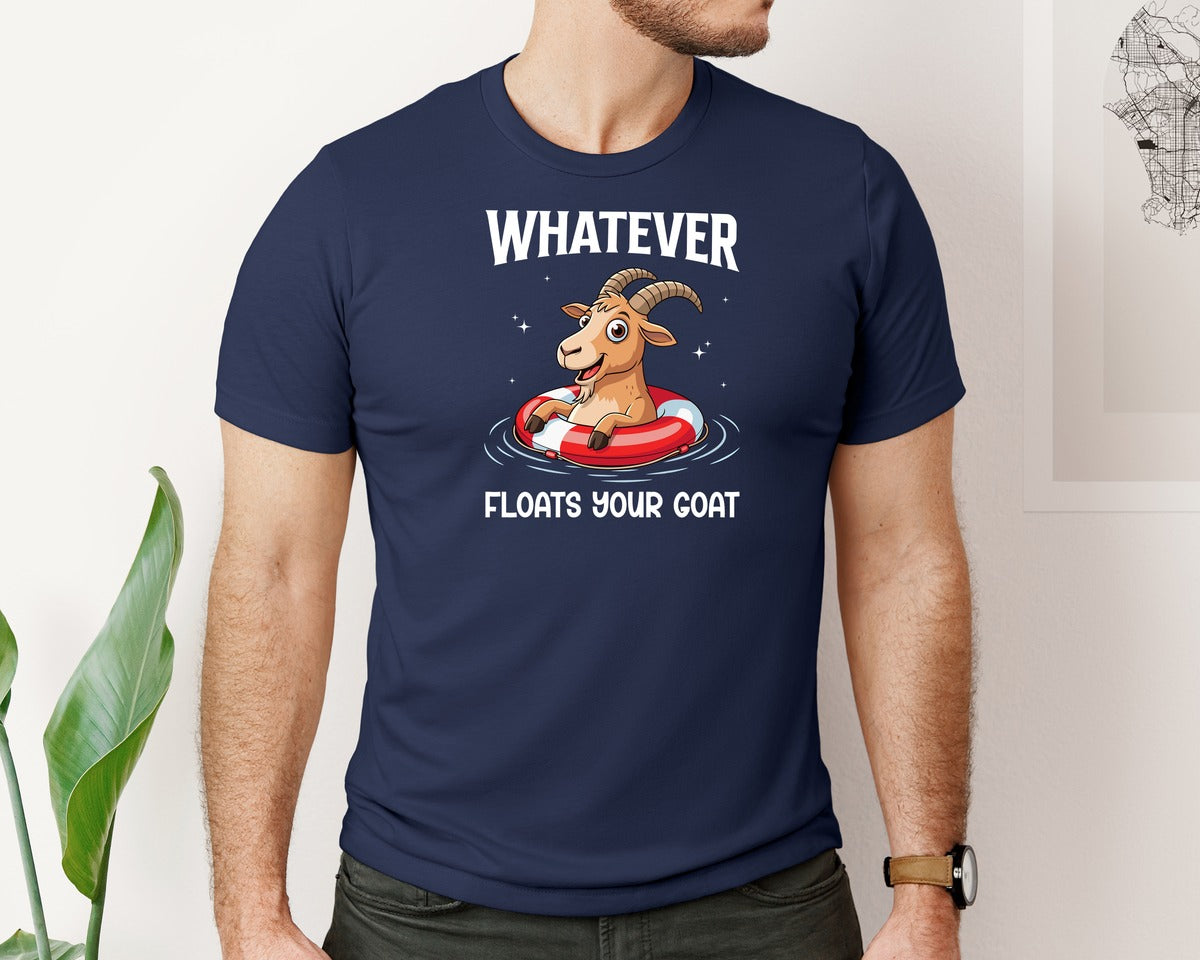 brand:Bella Canvas|color:Navy|Cartoon Goat In Pool T Shirt Design Graphic T-Shirt