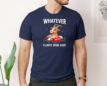 brand:Bella Canvas|color:Navy|Cartoon Goat In Pool T Shirt Design Graphic T-Shirt