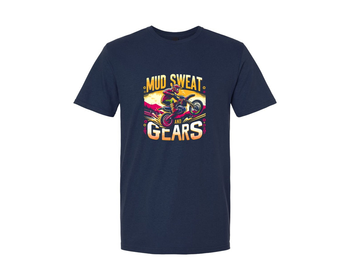 brand:Generic|color:Navy|Dirt Bike Mud Sweat And Gears Graphic T-Shirt