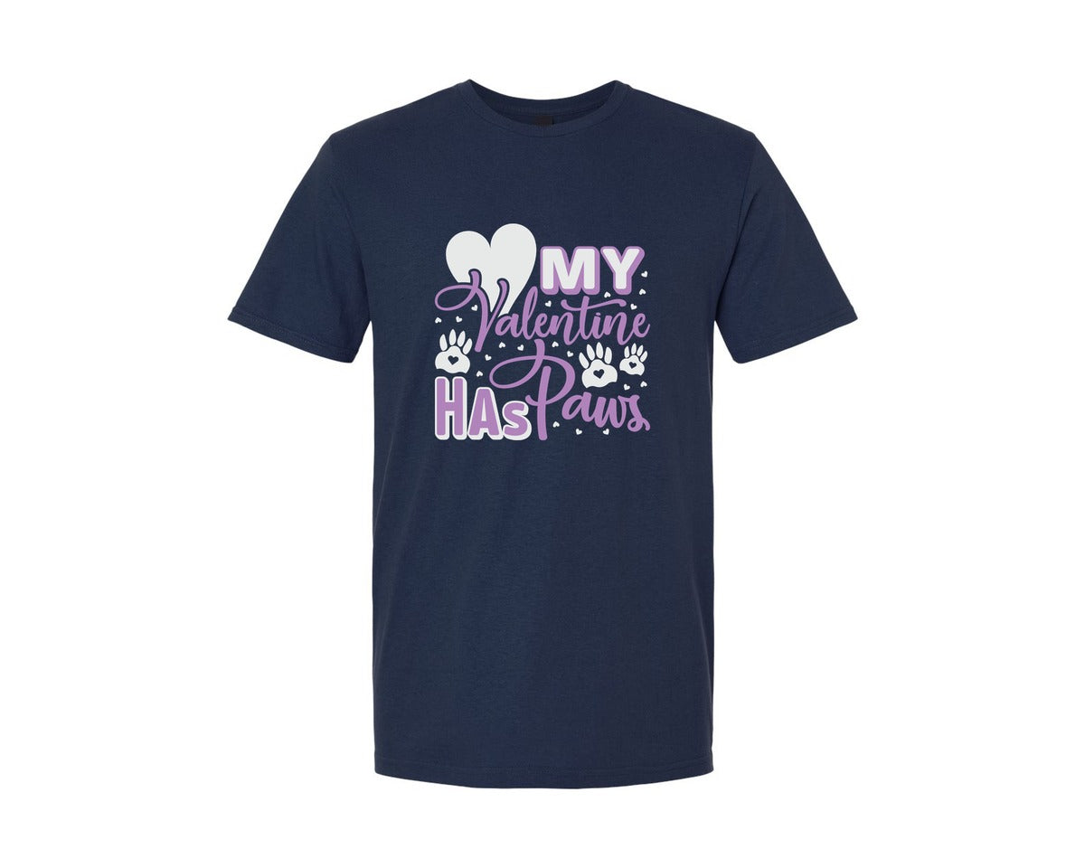 brand:Generic|color:Navy|My Valentine Has Paws Quote Design 9 Graphic T-Shirt