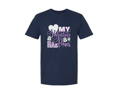 brand:Generic|color:Navy|My Valentine Has Paws Quote Design 9 Graphic T-Shirt