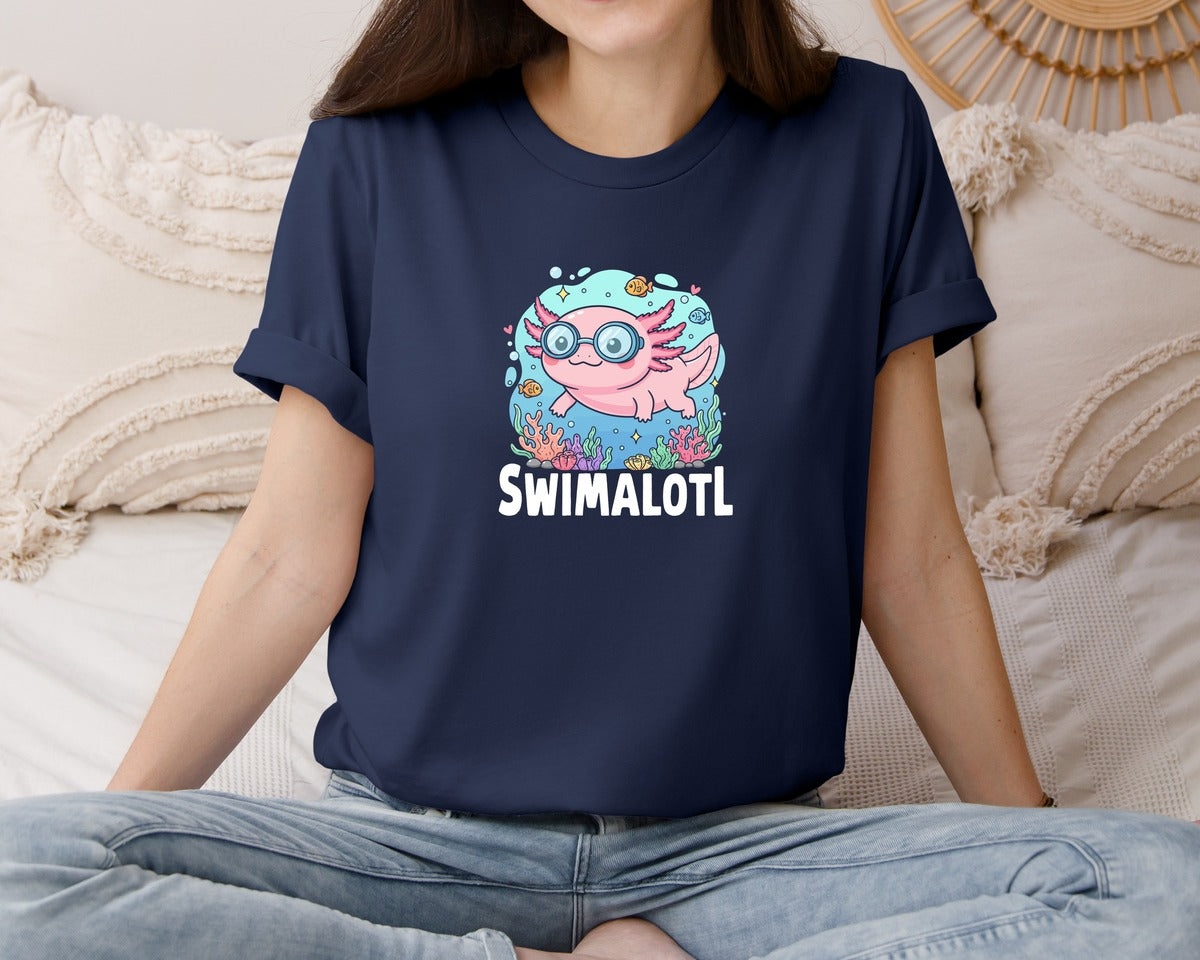 brand:Bella Canvas|color:Navy|Cute Swimming Axolotl Swimalotl Graphic T-Shirt