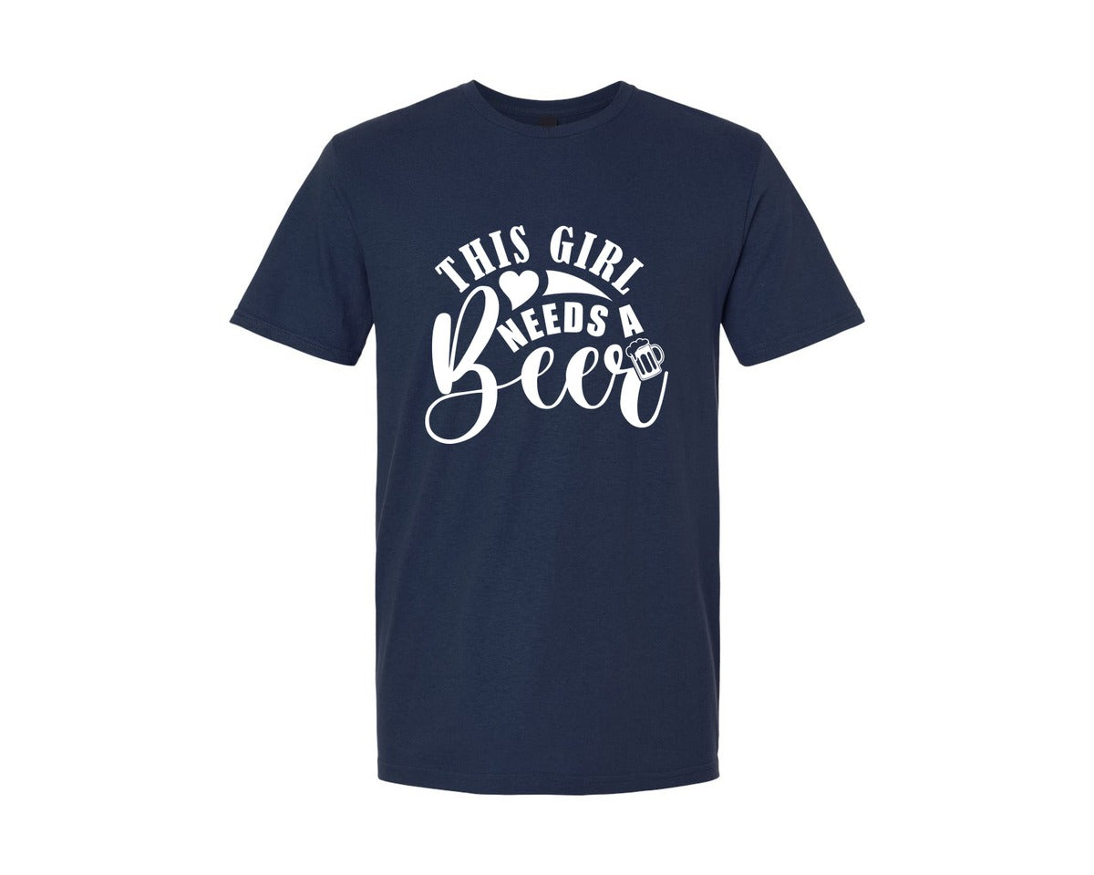 brand:Generic|color:Navy|This Girl Needs Beer Tshirt Design Graphic T-Shirt