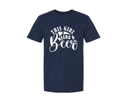 brand:Generic|color:Navy|This Girl Needs Beer Tshirt Design Graphic T-Shirt