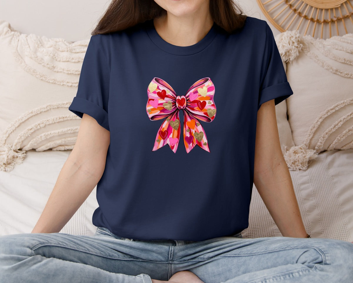brand:Bella Canvas|color:Navy|Valentines Day Coquette Bow 63 Graphic T-Shirt