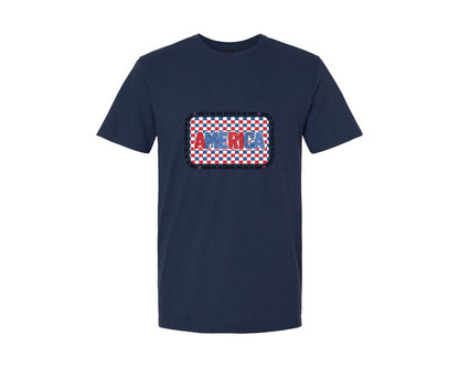 brand:Generic|color:Navy|Retro America Checkered Land Of The Graphic T-Shirt
