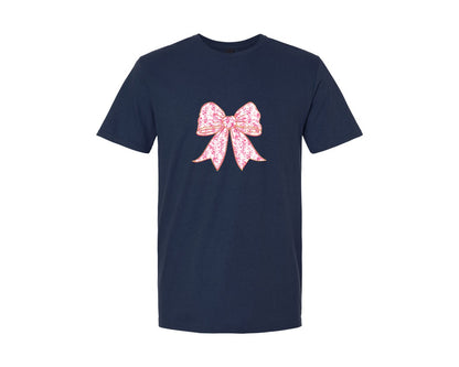 brand:Generic|color:Navy|Pink Floral Toile Coquette Bow Graphic T-Shirt