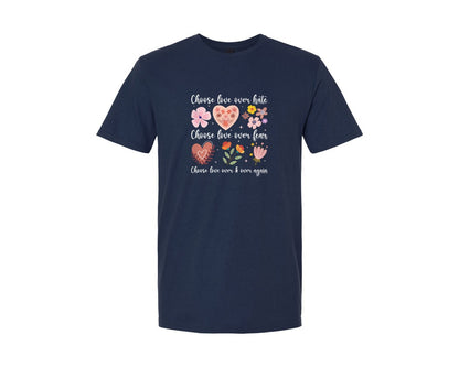 brand:Generic|color:Navy|Boho Flower Quote Choose Love Over Hate Graphic T-Shirt