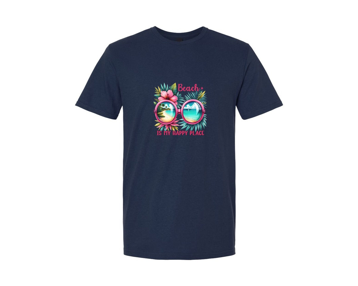 brand:Generic|color:Navy|Beach Is My Happy Place Summer Graphic T-Shirt
