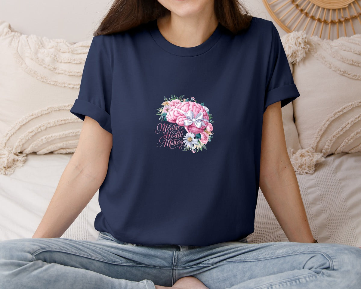 brand:Bella Canvas|color:Navy|Coquette Mental Health Awareness Graphic T-Shirt