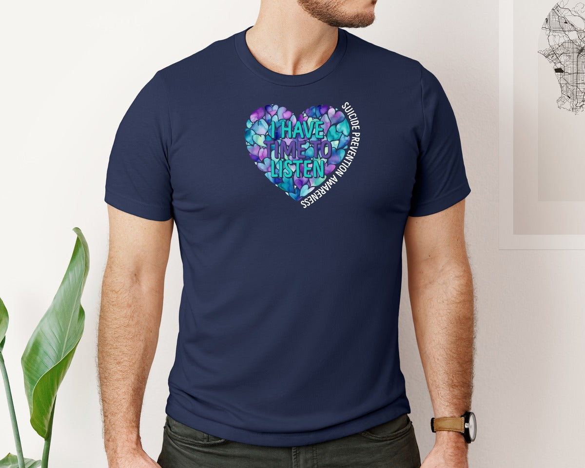 brand:Bella Canvas|color:Navy|I Have Time To Listen Suicide Prevention 3 Graphic T-Shirt